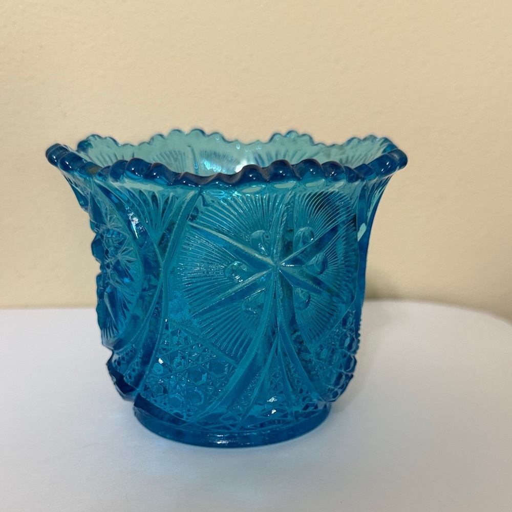 Kemple Blue Pressed Glass Sugar Bowl